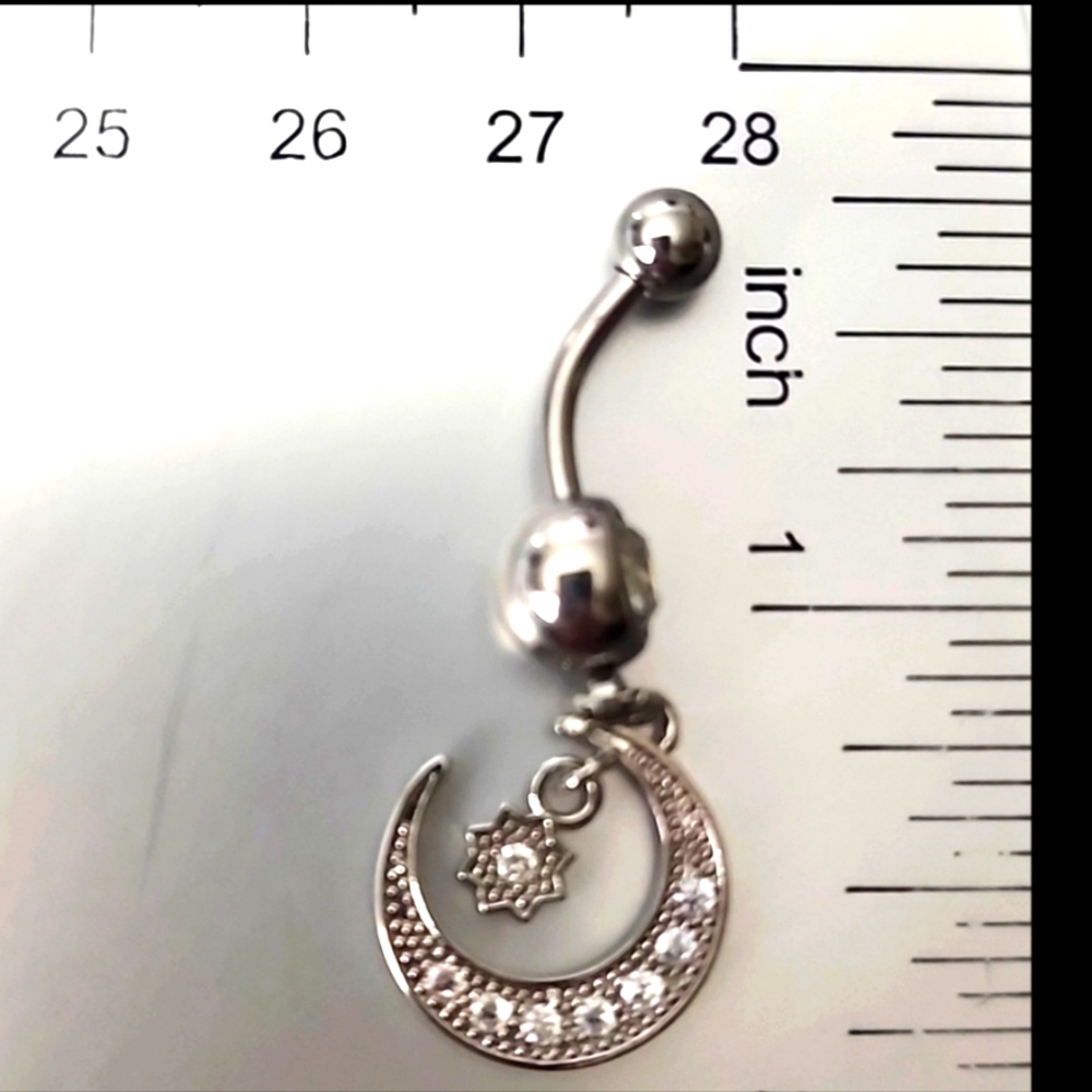 Belly BUTTON RING STAINLESS STEEL Moon 14G   Dangle - Picture 2 of 3